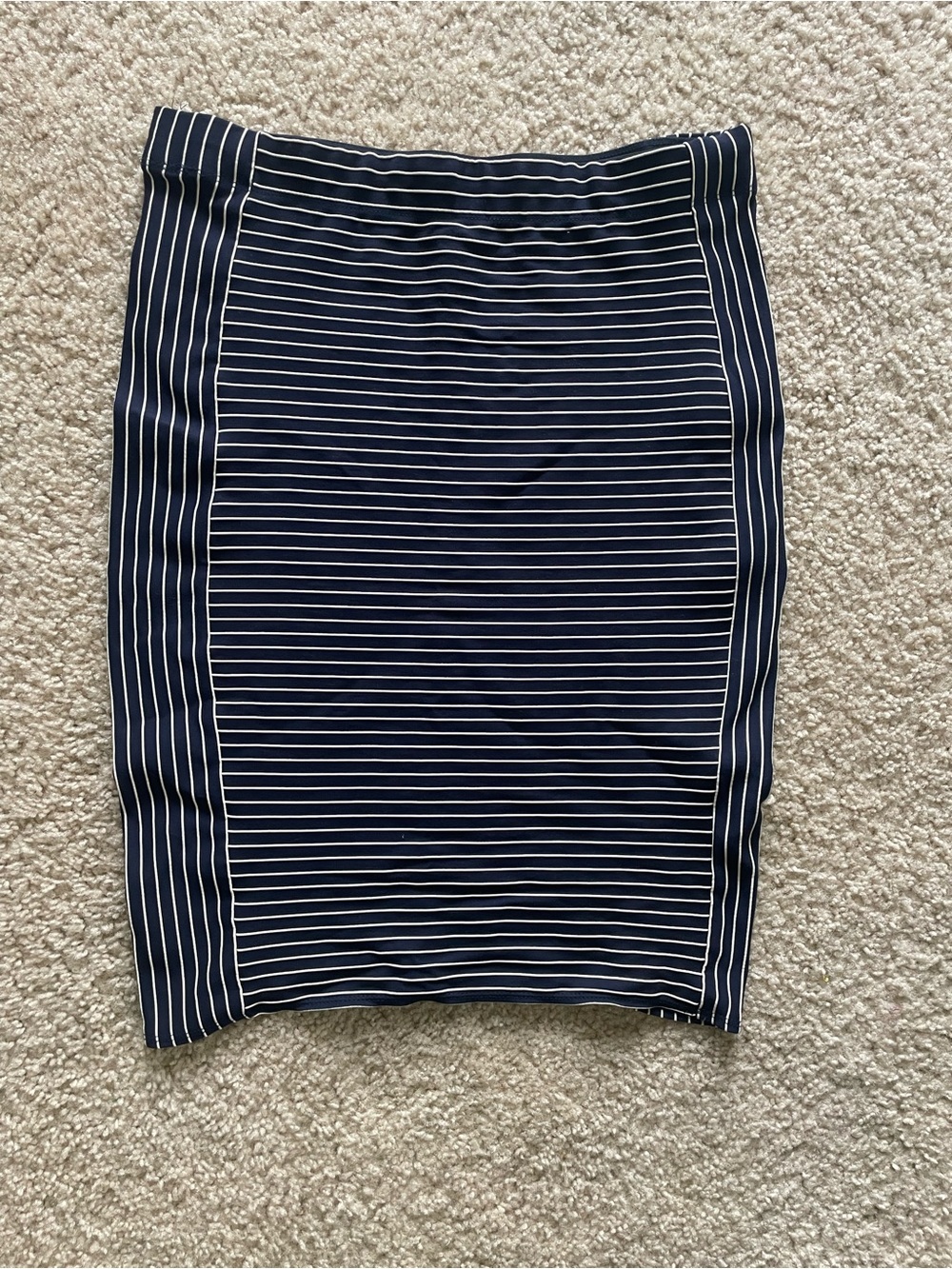 Max Studio Navy and White Striped Pencil Skirt
